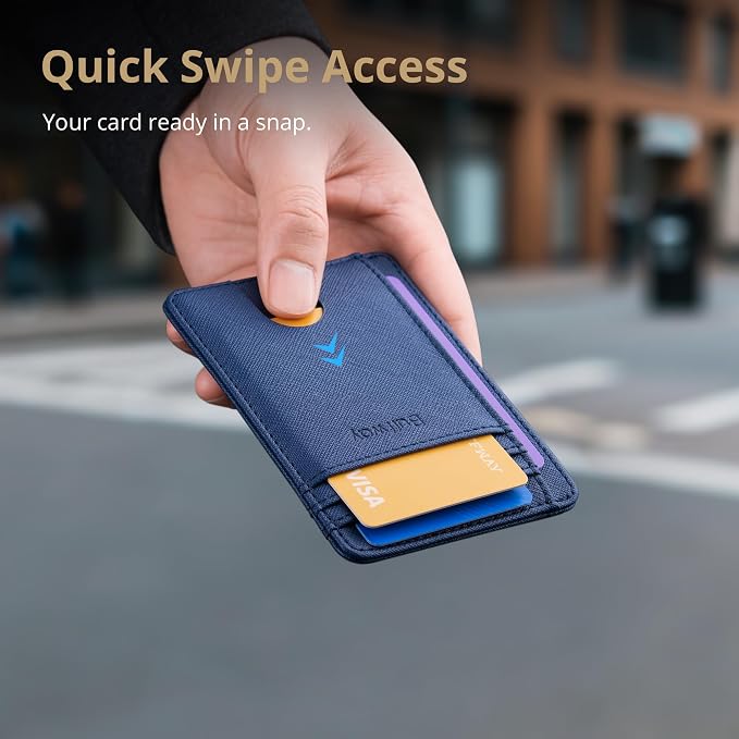 Buffway Slim Minimalist Front Pocket RFID Blocking Leather Wallets for Men and Women - Cross Blue - Image 4