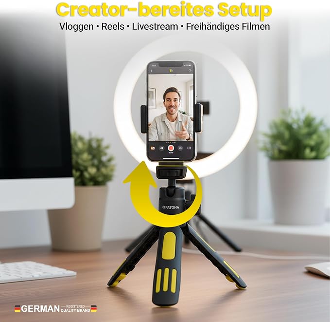 PATONA Tripod for Camera & Smartphone (30cm) | Phone Tripod for iPhone | Tripod for Android, Compact Travel Stand with Clip, Adjustable Stand for Vlogging & Video Recording, Plastic & Aluminum - Image 5