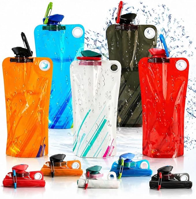 5 Pack Collapsible Water Bottles With Carabiner, 34oz Foldable Water Bottle with Leakproof Lid, Food-Grade Silicone Portable Reusable Water Bottle for Hiking,Sports,Camping,Biking, Traveling by Unknown