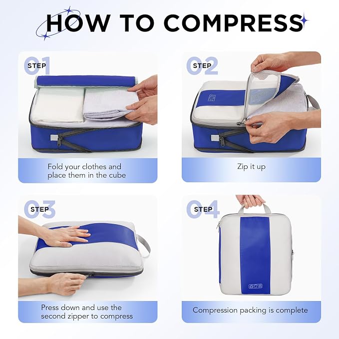 OlarHike 10 Set Compression Packing Cubes for Travel Essentials,Compressible Expandable Space Saver Bags for Organizing Clothes,Luggage Suitcase Garment Bags with Over 1000 pcs Mesh Holes(Klein Blue) - Image 3