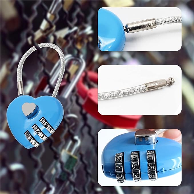 3 Pack Mini Padlock Heart Code Lock 3-Digit Combination | For Boxes/Suitcase/Travel Bags, Red/Blue/Black - Image 3