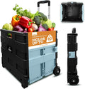 Inspired Living Ultra-Slim Rolling Collapsible Storage Pack-N-Roll Utility-carts, with Telescopic Handle, for Home, Garden, Shopping, Office, School use, Large, Baby Blue & Black by Inspired+Living