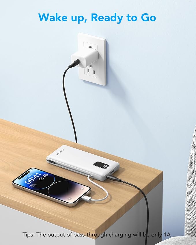 charmast Portable Charger Power Bank 10000mAh with Built-in AC Wall Plug | Built-in Cables,5 Outputs,Flight-Safe,Slim Travel Phone Charger for iPhone 17 14,Samsung Galaxy,iPad,Android,Smartwatch,etc - Image 6