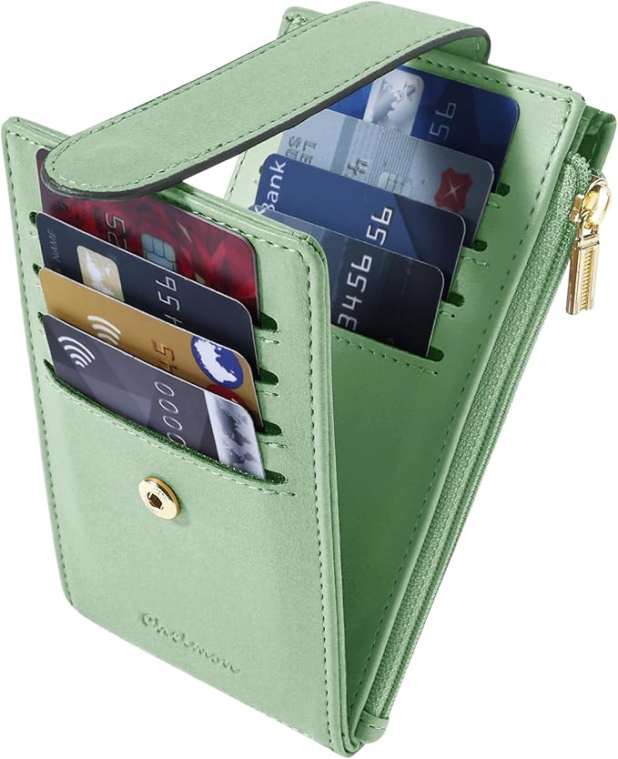 Chelmon Women's RFID Slim Card Holder Wallet | Thin Bifold Multi Card Case with Zipper Coin Pocket Purse for Women(Light Green) - Image 6