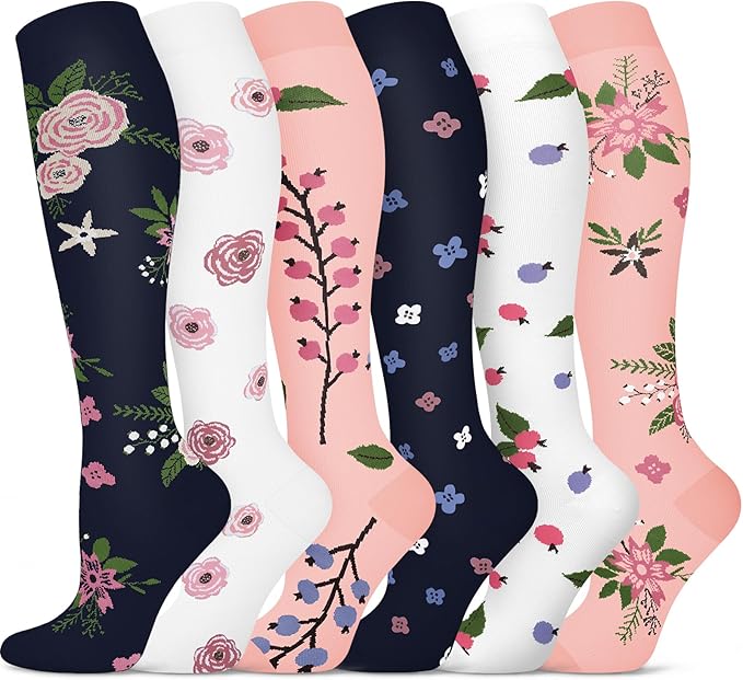 5/6 Pairs Graduated Compression Socks for Women&Men 20-30mmhg Knee High Socks Travel Hiking Running Stocking by HiClasmix
