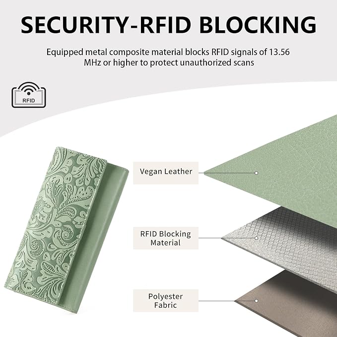 GOIACII Wristlet Wallets for Women RFID Blocking Western Clutch Green | Embossed Leather, Vintage Design, Trifold, Large Billfolds, Ladies Purses with Zipper Coin Pocket - Image 5