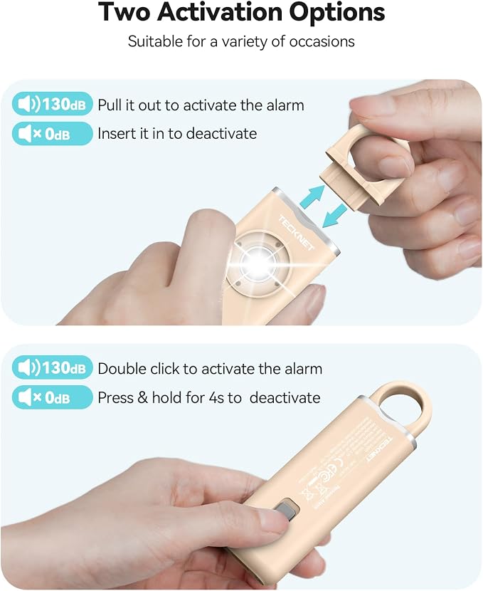 TECKNET Rechargeable Personal Safety Alarm for Women, 130dB Self Defense Keychain Alarm with SOS Strobe Light, Low Battery Notice, Personal Alarm Loud Siren Safety Keychain for Girls Kids Elderly - Image 3