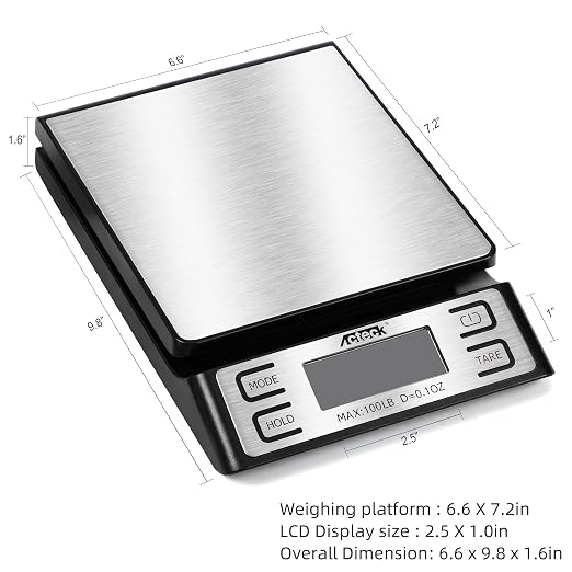 Acteck A-808 High Accuracy 0.1OZ Digital Shipping Scale, Postal Scale and Mail Scale (100LB Stainless Steel) - Image 3
