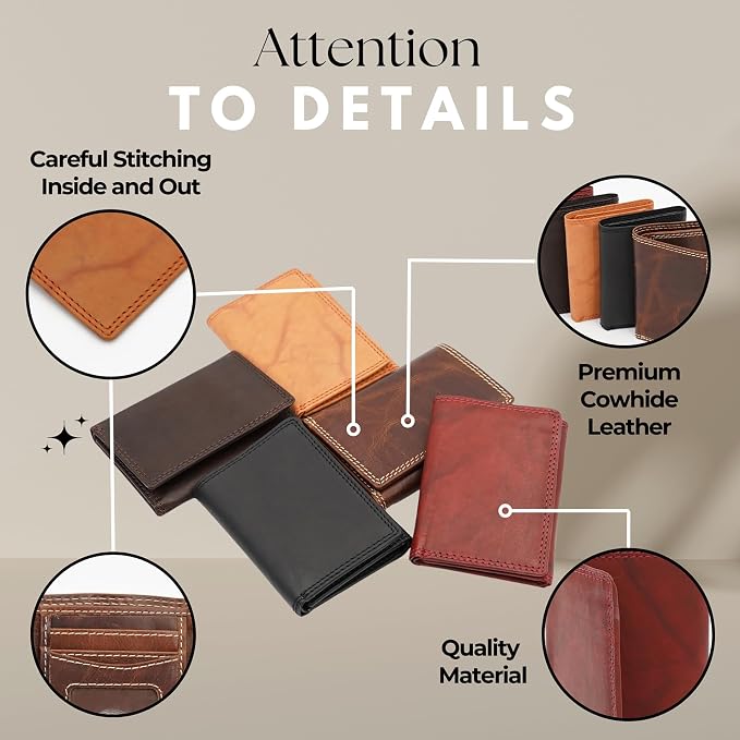 AG Wallets RFID Blocking Wallet for Men - Trifold Minimalist Slim Wallet with 10 Credit Card Slots & 3 Side Slots - 100% Genuine Leather Travel Wallet - Secure Compact Wallet - Black - Image 5