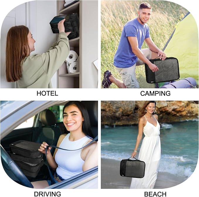 Packing Cubes for Travel Essentials,4 Set Packing Cubes for Suitcases,Lightweight Mesh Luggage Organizer Bag,Black - Image 7