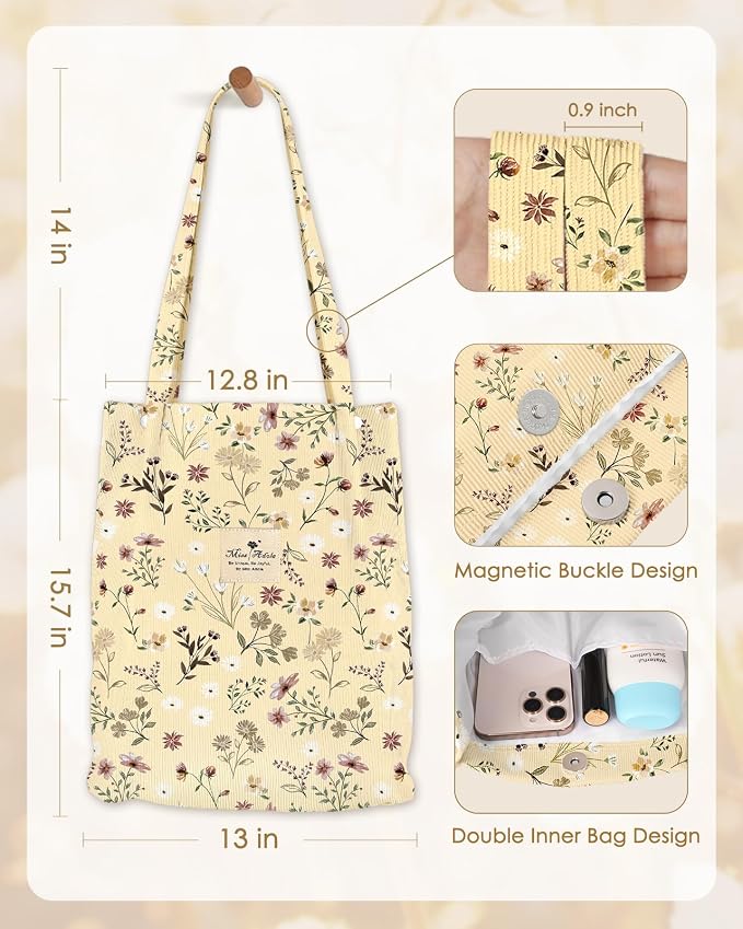Miss Adola Designer Corduroy Tote Bag for Women | 3 Magnetic Buckles, Aesthetic Pattern, Reusable, Soft, Roomy Carry for Work, Travel, Grocery Runs - Image 5