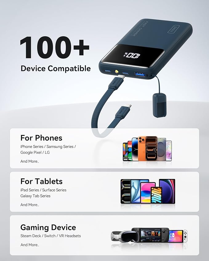 INIU Power Bank, Compact 10000mAh 45W PD Fast Charging Portable Charger | Detachable USB-C Cable, Stand, Flight-Safe, Travel, Flashlight, Battery Pack for iPhone 17 16, Samsung S26, iPad etc, Blue - Image 6