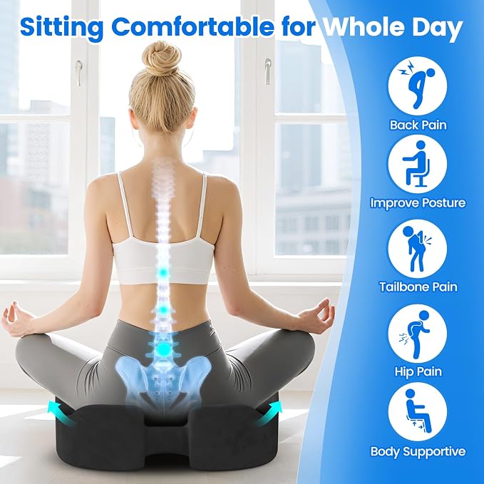 Seat Cushion, Non-Slip Memory Foam Chair Cushion for Taibone, Grey/X-Large | Chair Pillow with Handles for Car Office Chair, Tailbone/Sciatica Easing& Post-Surgery Recovery Chair Cushion - Image 5