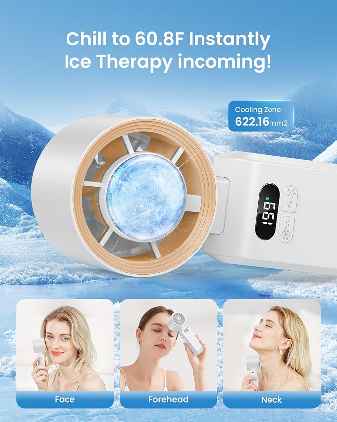 Handheld Portable Turbo Fan with Ice Cooler, Speed (1-199) 5500mAh Rechargeable Personal Fan,[20H Cooling Time] Mini Yet Powerful [20000 RPM] Small Pocket Fans for Travel/Outdoor/Home/Office, White - Image 2