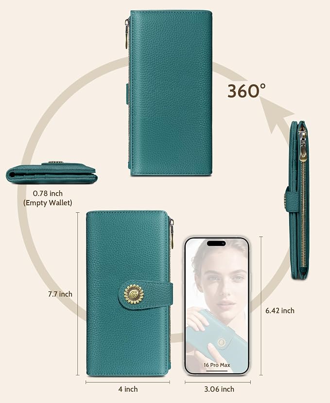 GIANCOMICS Teal Blue Womens Wallet RFID Blocking, Credit Card Holder Bifold | Billfold, Cute Cash Purse, Travel Zipper Coin Pocket, Compact Clutch, PU Leather, ID Window, 11 Card Slots, Ladies Gift Woman - Image 5