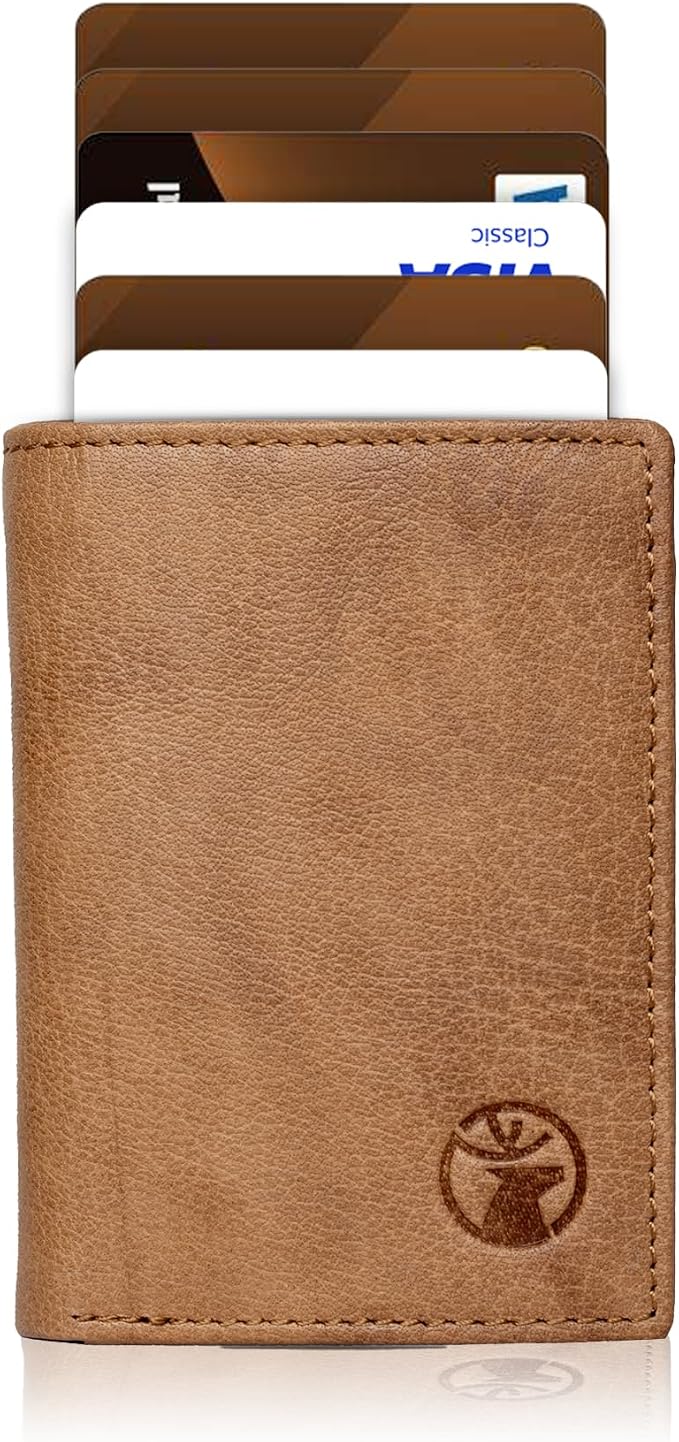 Anti-Theft Top Grain Leather RFID Card Holder Cum Minimalist Wallet for Men's and Women's (Tan) by Unknown