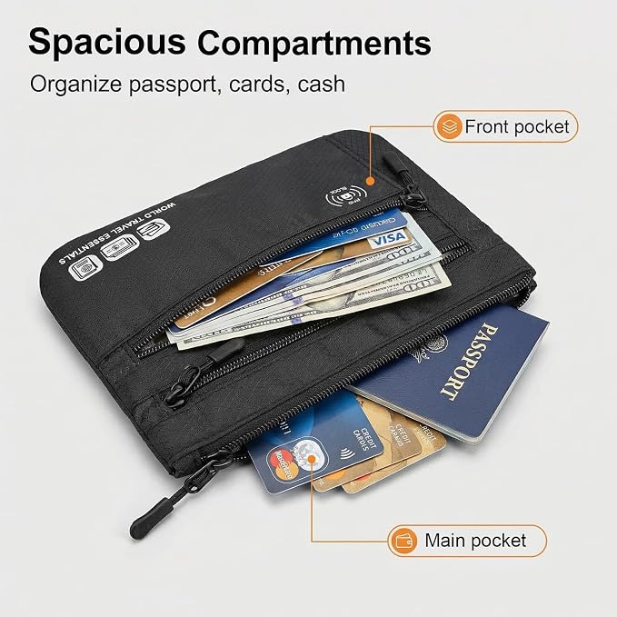 Passport Holder Bag Travel Wallet RFID Blocking Pouches, Two-Piece Set | Currency and Passport Organizer, Travel Essentials Pouch for Men Women, Ultra-slim, Lightweight - Image 4