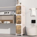3 Tier Slim Bathroom Storage Cabinet, Foldable and Movable, Beige | Tools Free, ABS and PET, Magnetic Clear Door, Adjustable Shelves, Lockable Wheels, Water Resistant, For Narrow Space by Neathub