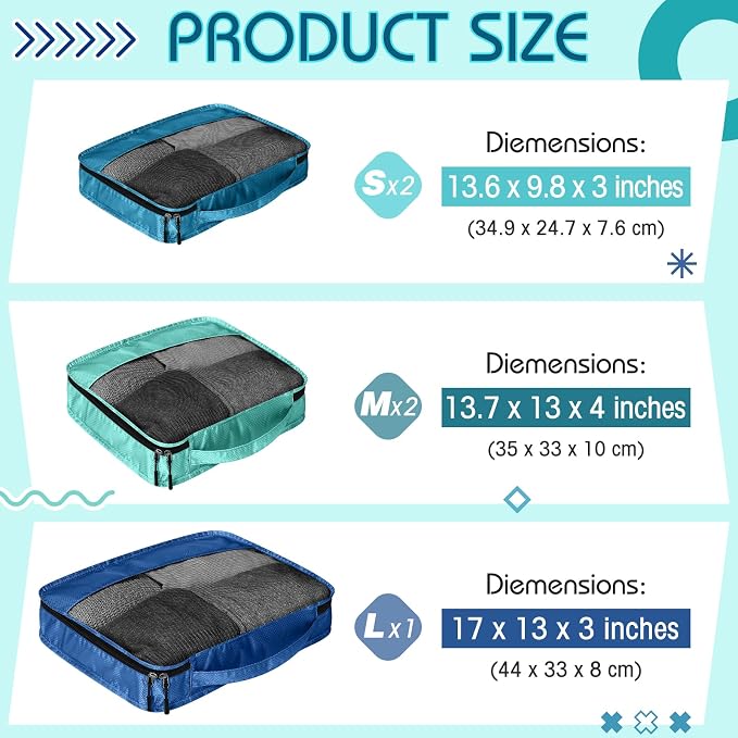 5 Pcs Packing Cubes for Suitcase Large Travel Cubes Carry on Luggage Organizer Bags for Clothes Accessories(Mixed,Blue) - Image 2