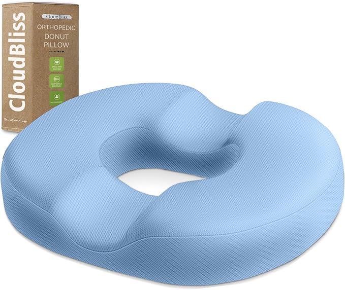 CloudBliss Donut Pillow Stadium Seat Cushion for Tailbone Pain Relief and Hemorrhoids, Memory Foam Seat Chair Cushion, Portable Seat Cushions for Bleachers, Car, Home & Office by CloudBliss