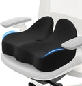 Memory Foam Seat Cushion, Ergonomic Office Chair Cushion for Long Sitting | Curved Tailbone Support Cushion for Car, Desk Chair and Wheelchair, Coccyx Comfort Pad with Breathable Cover, Black by CushZone