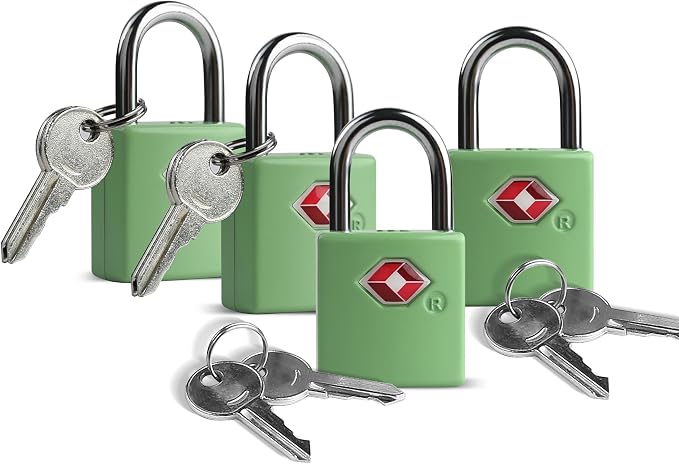 TSA Locks for Luggage, Luggage Locks TSA Approved 4 Pack for International Travel Essentials, Small Padlock with Key, Mini Padlock for Bag, Suitcase, Backpack, Purse Zipper, Case, Drawer by SpecializeinCombinationLock