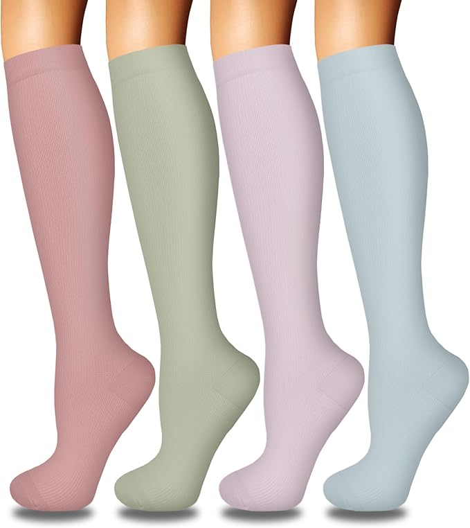 4 Pairs Compression Socks for Women Circulation-Best Support for Nurses,Running,Athletic,Travel by Iseasoo