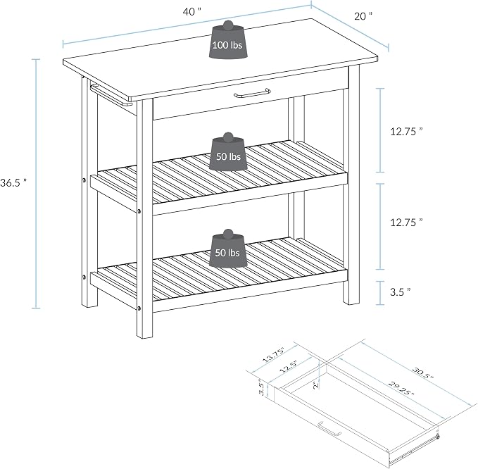 Kitchen Island with Solid Wood Top, Natural/Hunter Green - Image 7