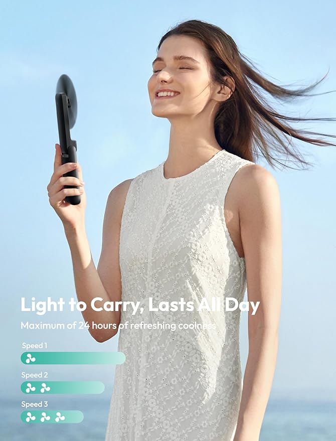 Aecooly Slim Portable Fan, Thin Handheld Fan, USB Rechargeable Mini | Personal [24H Max Cooling Time], Battery Powered Small Foldable Pocket for Travel, Summer, Gifts for Women&Men, Girls -Black - Image 4