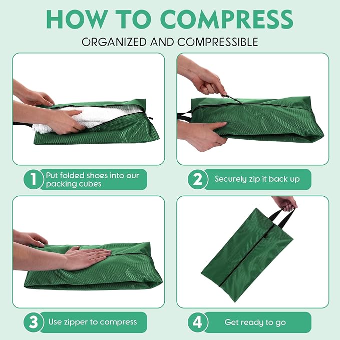 6 Pcs Travel Shoe Bags with Zipper Nylon Portable Waterproof Suitcase Shoe Organizer Packing for Golf(L,Green) - Image 4