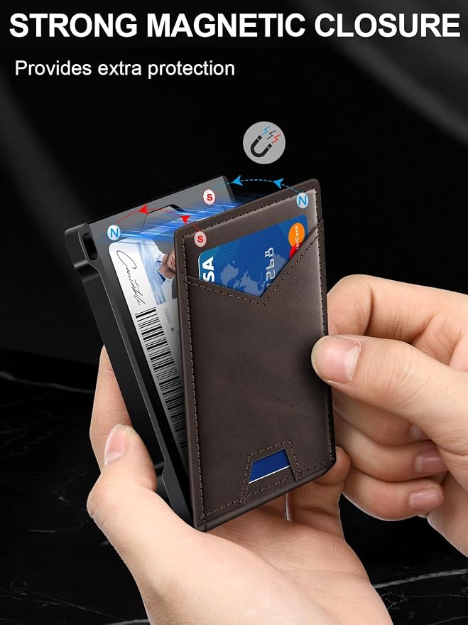 Wallet for Men RFID Wallet with 2 ID Windows & Money Clip, Slim Pop Up Card Holder for 10-12 Cards, Bifold Minimalist Smart Wallet for Front Pocket, Compact Metal Credit Card Holder, Gifts for Men - Image 4
