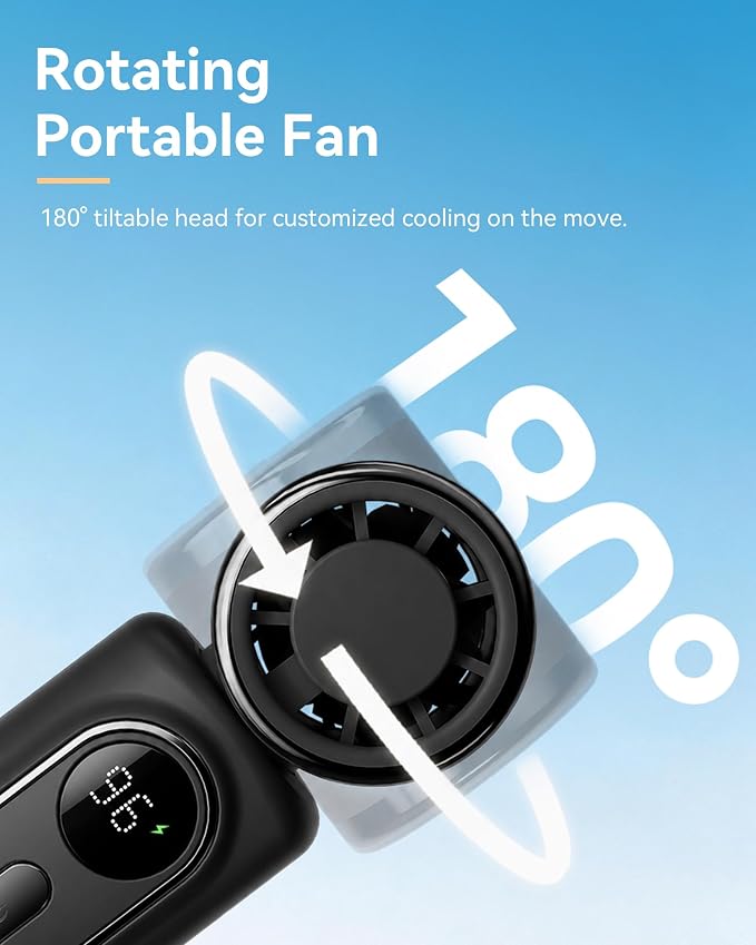 Mini Clip on Fan Handheld, 3000mAh Rechargeable Portable Fan with LED Display, 3-in-1 Personal Cooling Fan, 4 Speeds Quiet USB C Fan for Stroller Desk Travel Camping Office for Women Men Kids, Black - Image 8