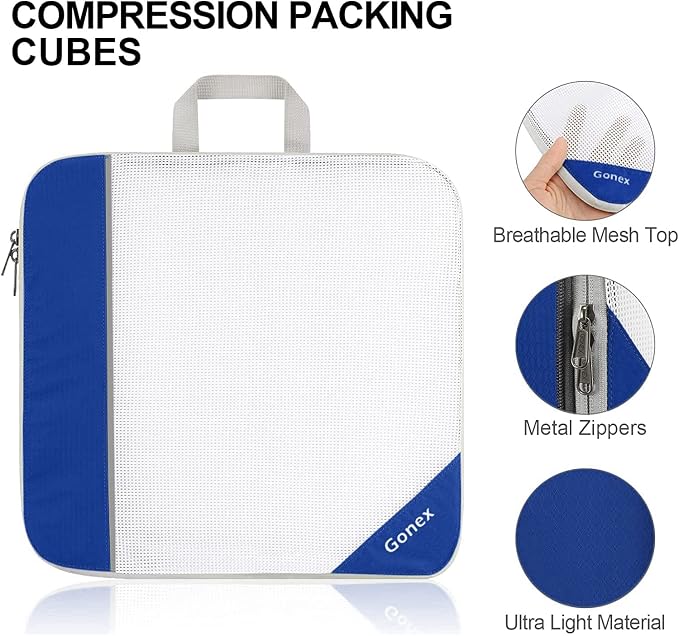 Gonex Compression Packing Cubes for Travel, Mesh Bags Luggage Organizers | Set of 4/5/6/7/10 for Essentials, Extensible, Fits 20"Carry-on Suitcases, See-through Mesh, Double Zipper Compression - Image 4