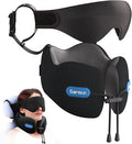 SARISUN Travel Neck Pillow with Strap & Eye Mask for Airplane Sleep Support | Airplane Pillow with Memory Foam, 3D Sleep Mask, for Comfort Sleep on Long Flight/Car Trip/Train Travel Essentials Black&Grey by SARISUN