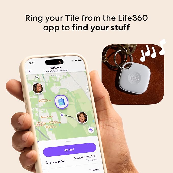 Life360 Tile - Bluetooth Tracker, Keys Finder and Item Locator for Keys, Bags and More. Phone Finder. Both iOS and Android Compatible. 1-Pack (White) - Image 3