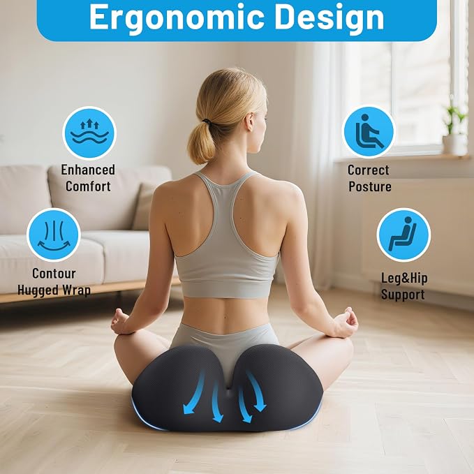 Memory Foam Seat Cushion, Ergonomic Office Chair Cushion for Long Sitting | Curved Tailbone Support Cushion for Car, Desk Chair and Wheelchair, Coccyx Comfort Pad with Breathable Cover, X-Large, Grey - Image 6