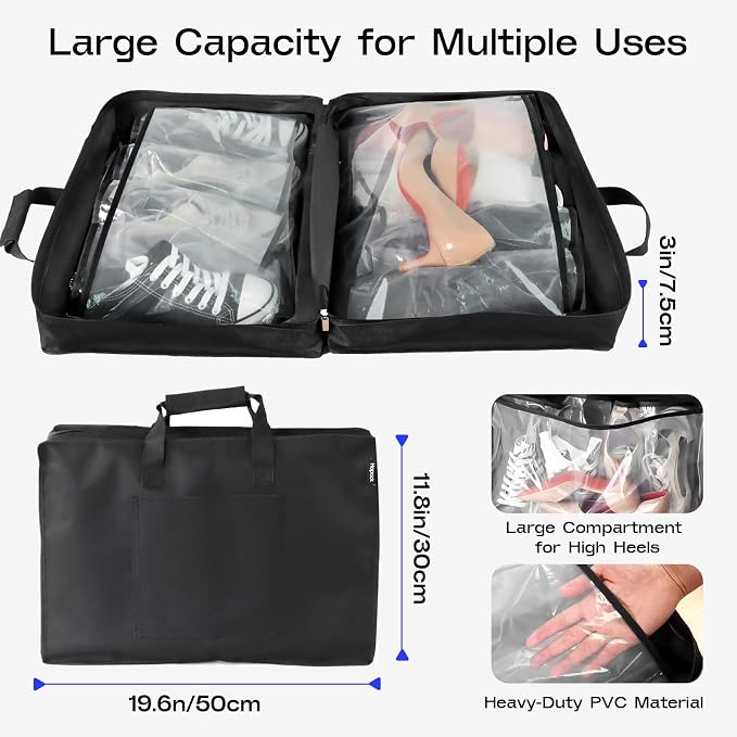 Shoe Bag for Travel with Handle, Travel Shoe Organizer Portable Luggage Shoe Storage Bag, Shoe Bags for Packing in Suitcase (Black) - Image 2