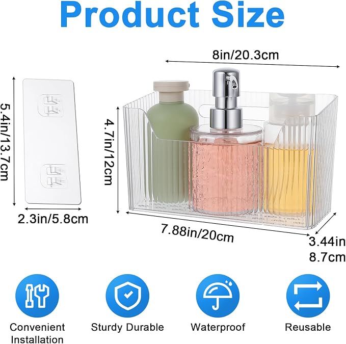 6 Pack Clear PVC Storage Organizer Bins, Wall Mounted Adhesive Baskets for Cabinet Door, Kitchen, Bathroom & Pantry Organization - Image 2