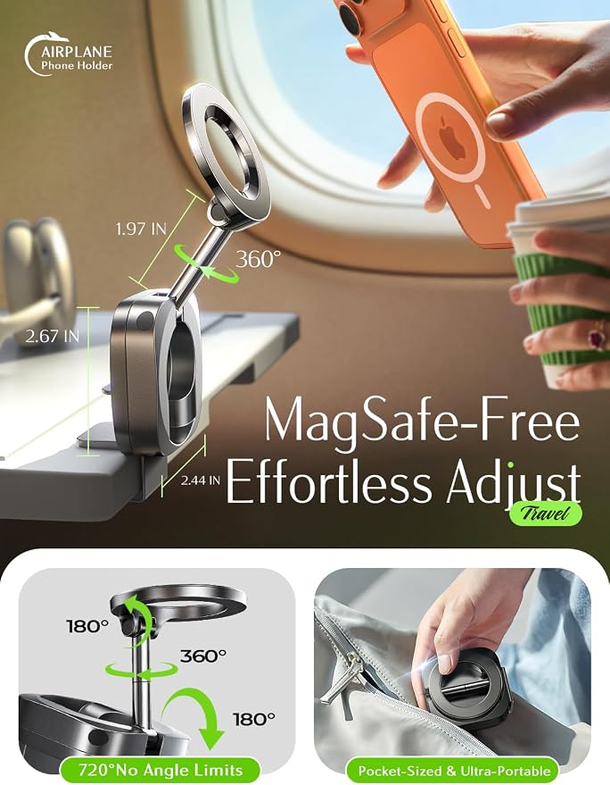 LISEN Airplane Travel Essentials for Flying Airplane Phone Holder for Desk | Phone Stand Hands Free MagSafe Travel Accessories Flying Long Flight Essentials Airplane Gadgets Gifts for Men - Image 2