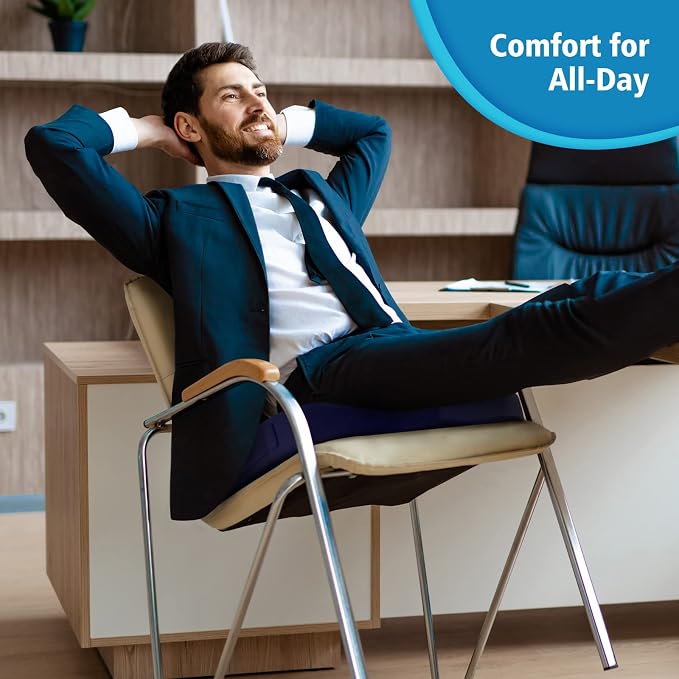 CloudBliss Gel Memory Foam Seat Cushion for Long Sitting, Large, Blue | Gel Chair Pad for Tailbone, Coccyx, Sciatica , Soft Suede Cover, Non-Slip , Washable Mesh, for office, home, car - Image 6
