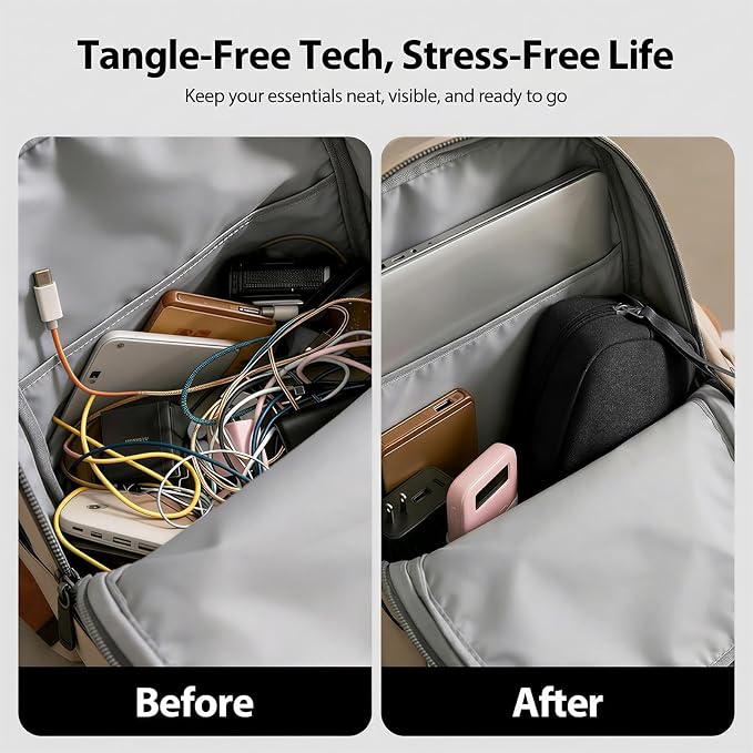 Anti-Tangle Cable Organizer Bag for 3ft+ Cords, Black | Water-resistant Oxford fabric case with 8 compartments and padded lining. Includes 8 cable ties for travel. - Image 4