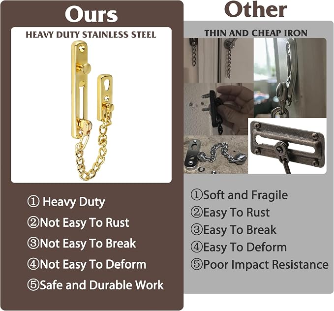 Alise Door Chain Lock Gold,Door Security Chain Lock for Inside Door,1 Pack | Stainless Steel,Door Chain Lock Guard with Spring Anti-Theft Press Button,Door Lock Latch for Front Door - Image 7