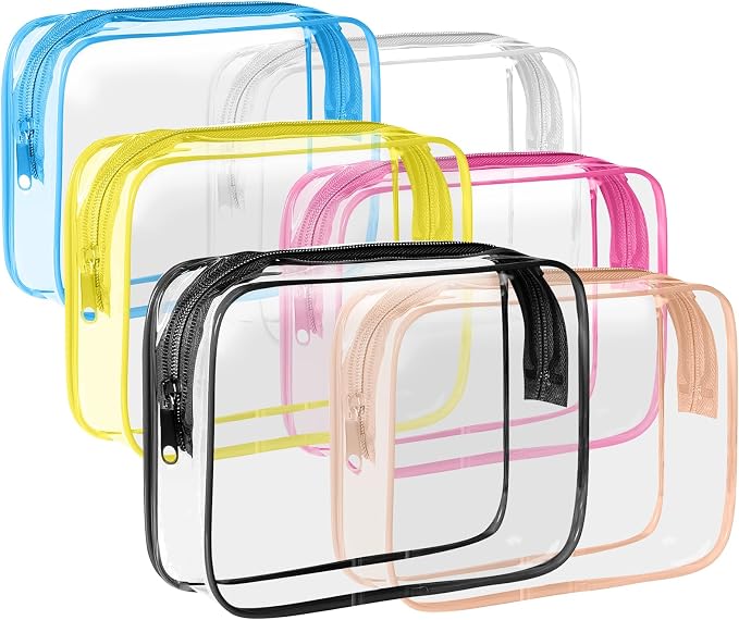 6 Pack Toiletry Bag Makeup Bag Cosmetic Bag, TSA Approved Clear Travel Toiletry Bag wih Zippers, Quart Size Travel Makeup Cosmetic Bag for Women Men, Carry on Airport Airline Compliant Bag, 6 Colors by ZHOOGE