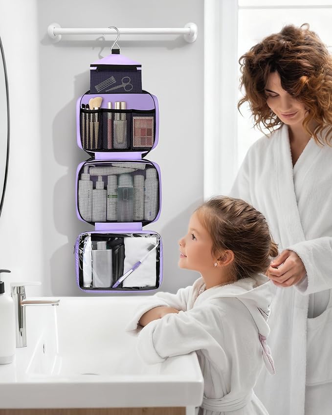 Maliton Toiletry Bag for Men & Women Travel Toiletry Bag Hanging Toiletry Bag Hygiene Organizer with 4 Compartments Waterproof Bathroom Shower Bag Large Toiletries Travel Bag (Purple) - Image 7