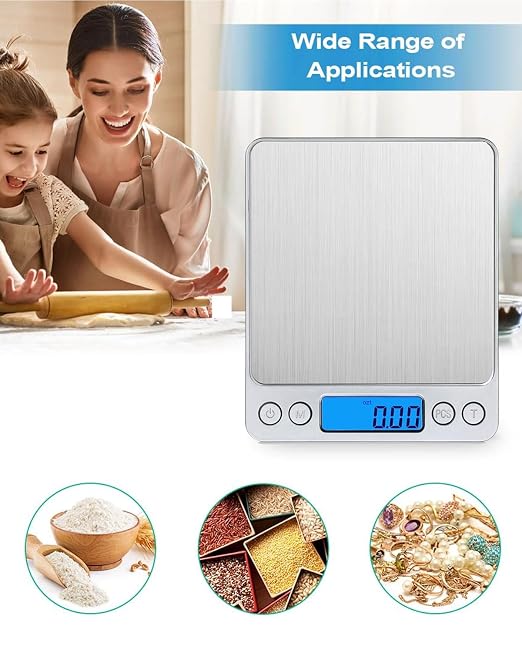 AMIR Digital Kitchen Scale, 3000g 0.01oz/ 0.1g Pocket Coffee Scale, Mini Food Scale, Pro Electronic Jewelry Scale with Back-Lit LCD Display, Tare & PCS Functions, Stainless Steel, Batteries Included - Image 7