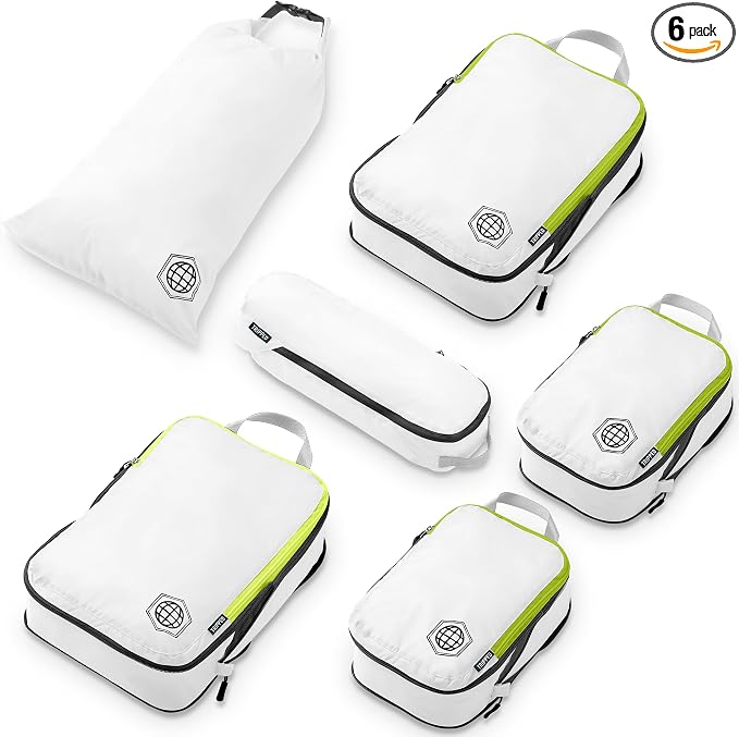 TRIPPED Travel Gear Compression Packing Cubes for Carry-On Travel 6-Pack | Ultralight Ripstop Packing Cubes with Compression Zippers for Organized Carry-On Luggage, Backpack, and Travel Packing by TRIPPEDTravelGear