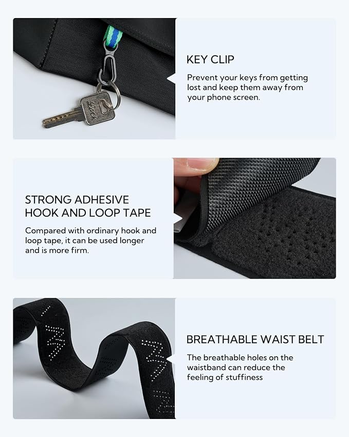 WATERFLY Running Belt Fanny Pack: Slim Lightweight Waist Bag for Runners | Trim-to-Size Hook & Loop Fit 24"-47", Workout Phone Holder, 3 Pockets, Reflective Strip, Fitness Jogging Exercise, Women, Men - Image 6