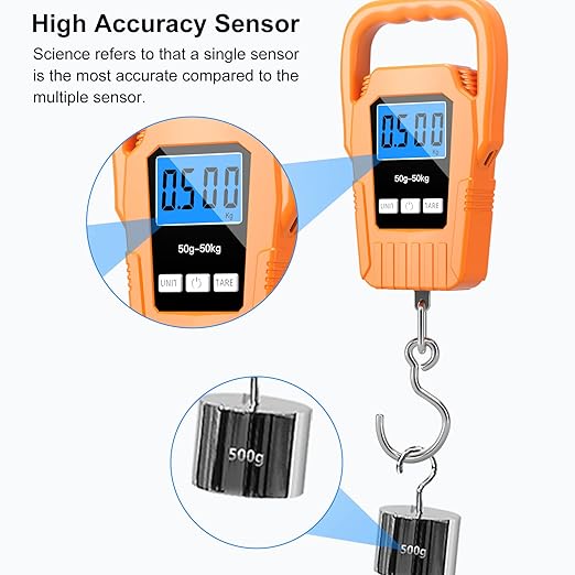 SKEAP Digital Fish Scale Hanging Scale Fishing Scale,110lb/50kg Luggage Scale,Upgrade Large Handle & Backlit LCD Display, Electronic Balance Digital Fishing Postal Scale,Orange,Fishing Gifts for Men - Image 5
