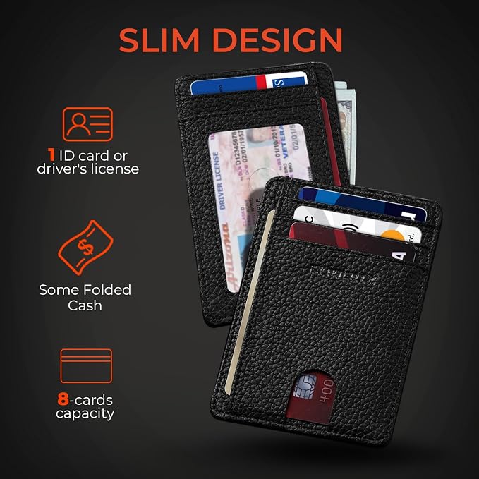 RUNBOX Slim Wallet for Men and Women, RFID Blocking Leather Card Holder | Minimalist 8-slot design fits IDs and credit cards in a thin profile for front pockets, purses, pants and travel - Image 3