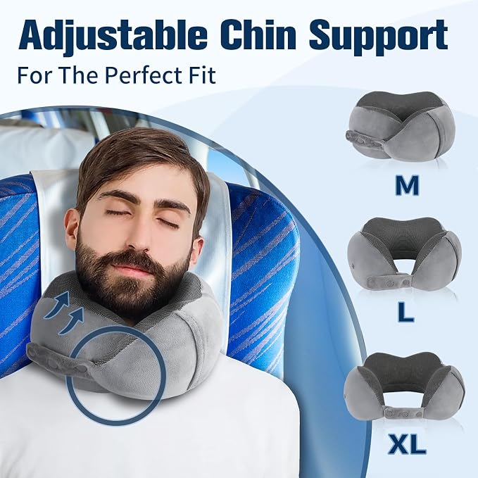 Cirorld Neck Pillow for Traveling, Travel Pillows for Airplanes,100% Pure Memory Foam Travel Neck Pillow, Adjustable Flight Pillow, Portable Plane Accessories with Eye Mask, Earplugs, Carry Bag - Image 2